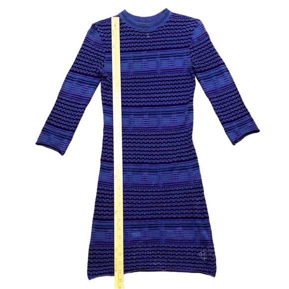 Free People Bodycon Knit Dress 70s Vintage Style Semi Sheer Stripe Purple Blue - Picture 9 of 16